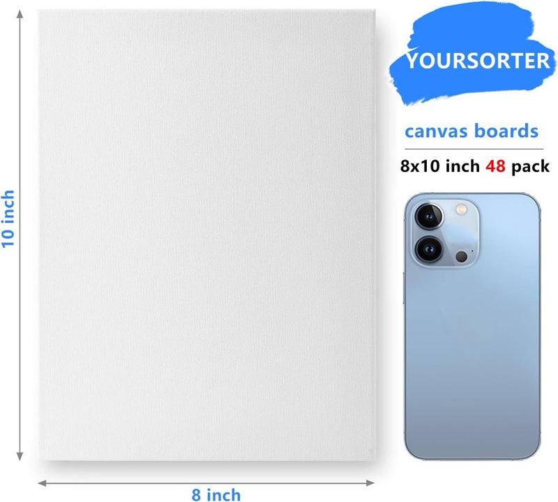 YOURSORTER Canvases for Painting 48 Pack, 8x10 inch Blank Canvas Boards, Primed Acid-Free 100% Cotton Canvas Panels for Acrylic Oil Tempera Watercolor Paints, Art Supplies - Image 2